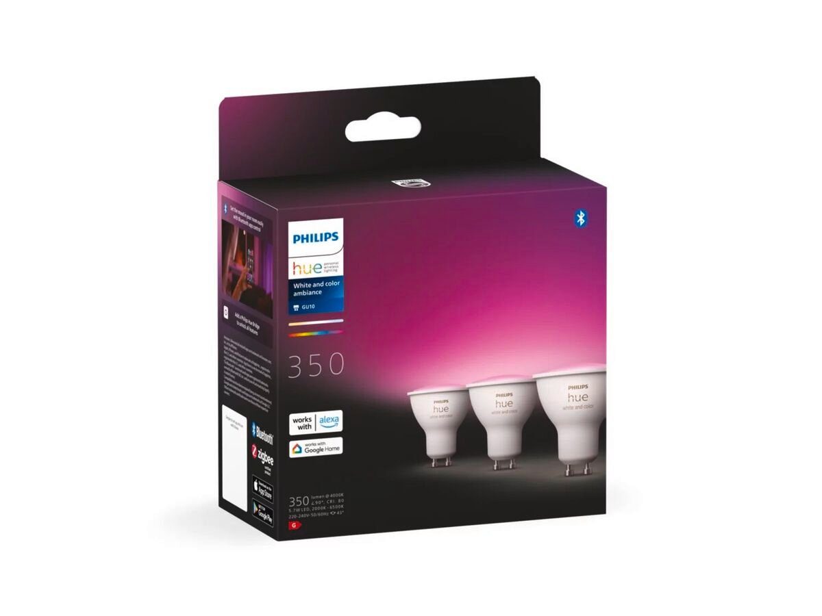 Philips Hue LED-Leuchtmittel GU10 LED Leuchtmittel Dreierpack 230lm, GU10, Farbwechsler