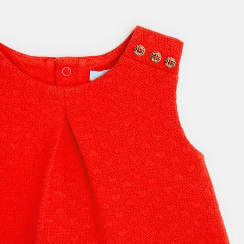 Robe chasuble gaufrée effet coeur rouge bébé fille