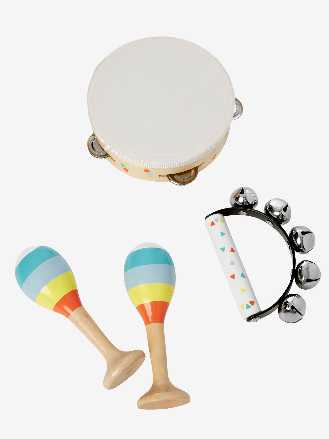 Set 3 instruments : maracas, tambourin, grelots en bois FSC® bébé cerise