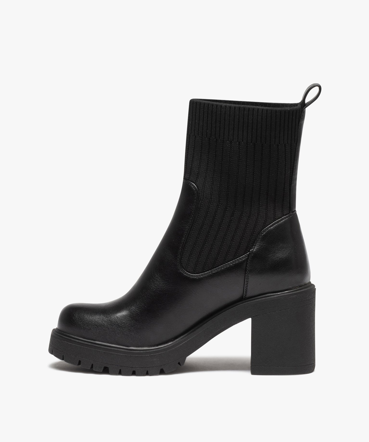 Boots femme unies à talon carré et col chaussette noir | GEMO