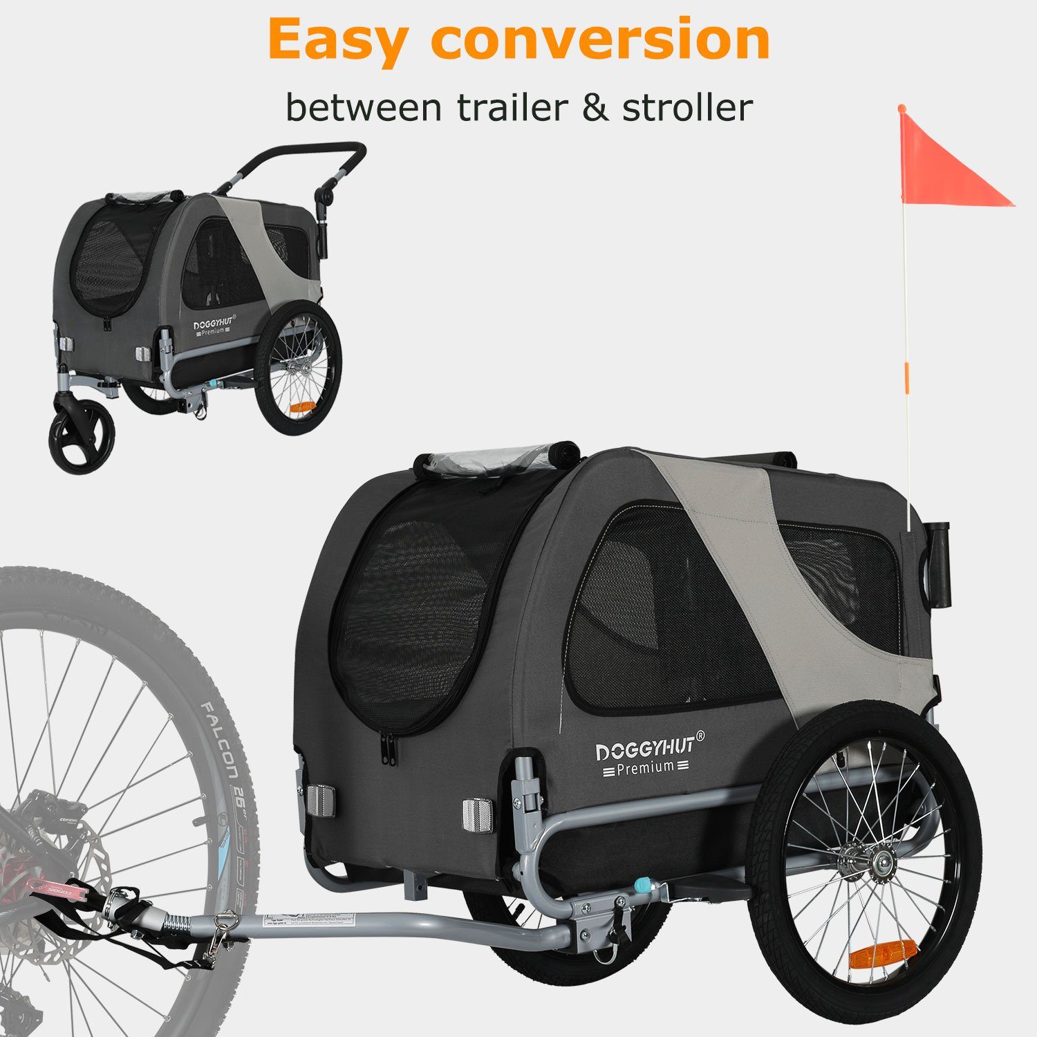 TIGGO Fahrradhundeanhänger DOGGYHUT® Premium MEDIUM Hundefahrradanhänger, Verstellbare Sicherheitsleine