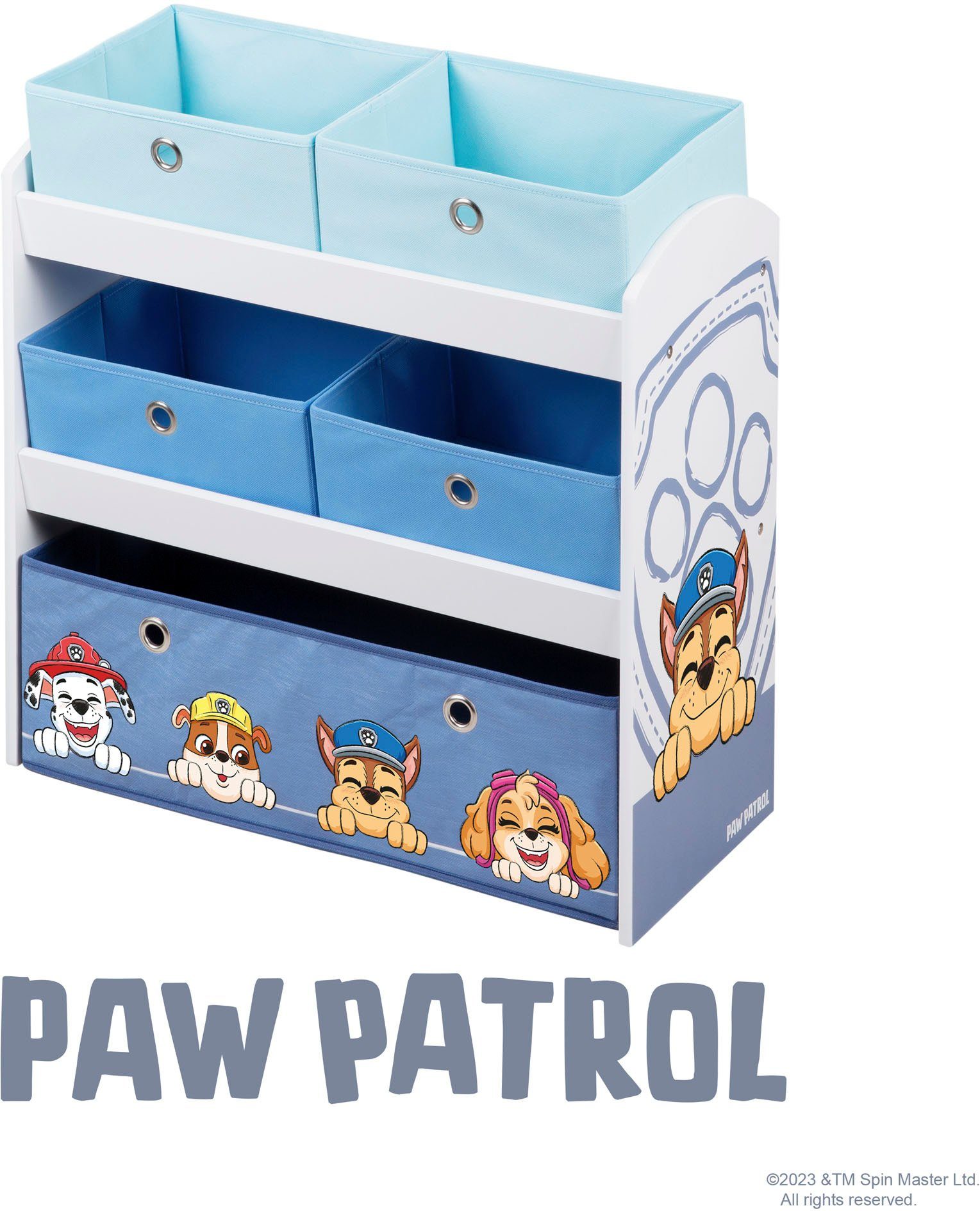 roba® Kinderregal Paw Patrol, weiß, inklusive 5 Stoffboxen in 2 Größen