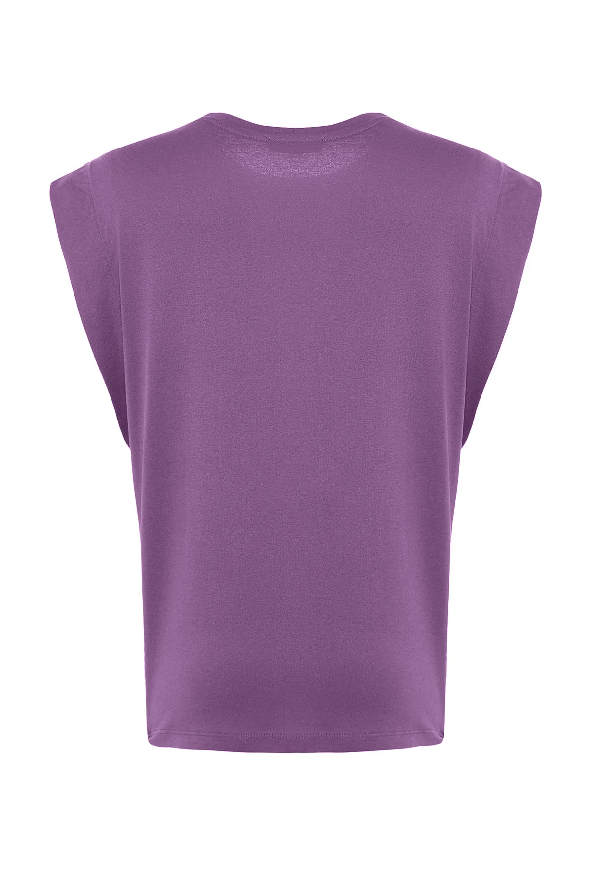 Trendyol Collection  Dunkellila Basic-Strick-T-Shirt mit Rundhalsausschnitt aus 100 % Baumwollwatte TWOSS20TS0021