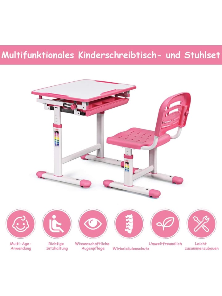 COSTWAY Schreibtisch mit Stuhl in Rosa günstig kaufen onesize