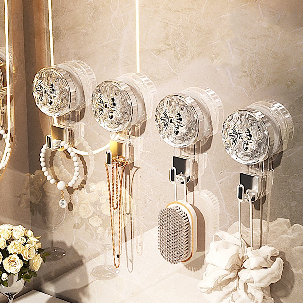 götäzer Wandhaken Light Luxury Clear Extended Crystal Suction Cup Hooks, Heimdekoration, Wiederverwendbar, Wandaufbewahrung, Schlüsselanhänger, 3 Stück