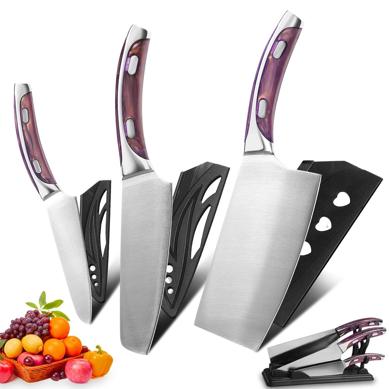 Home safety Messer-Set 3tlg.Küchenmesser Kochmesser Obstmesser Set (set, 3-tlg)