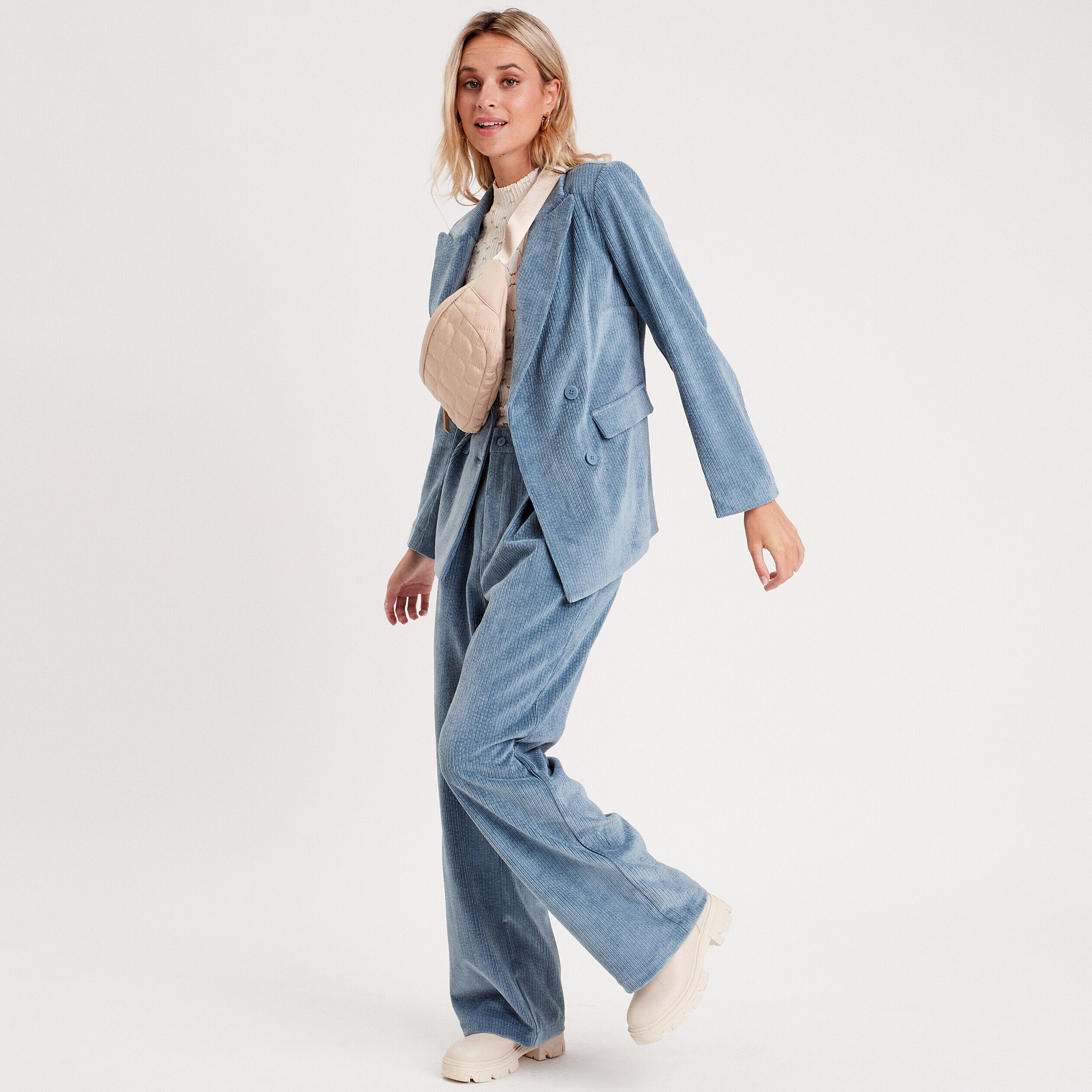 Veste blazer velours côtelé bleu clair femme | Cache Cache