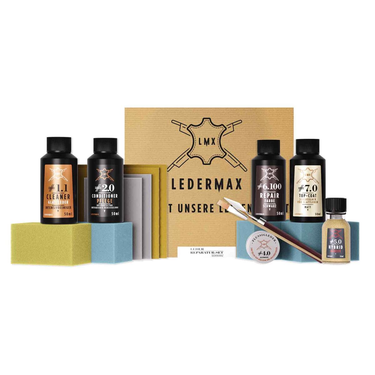 LMX Ledermax Leder Reparaturset Lenkrad & Sitzwange Schwarz