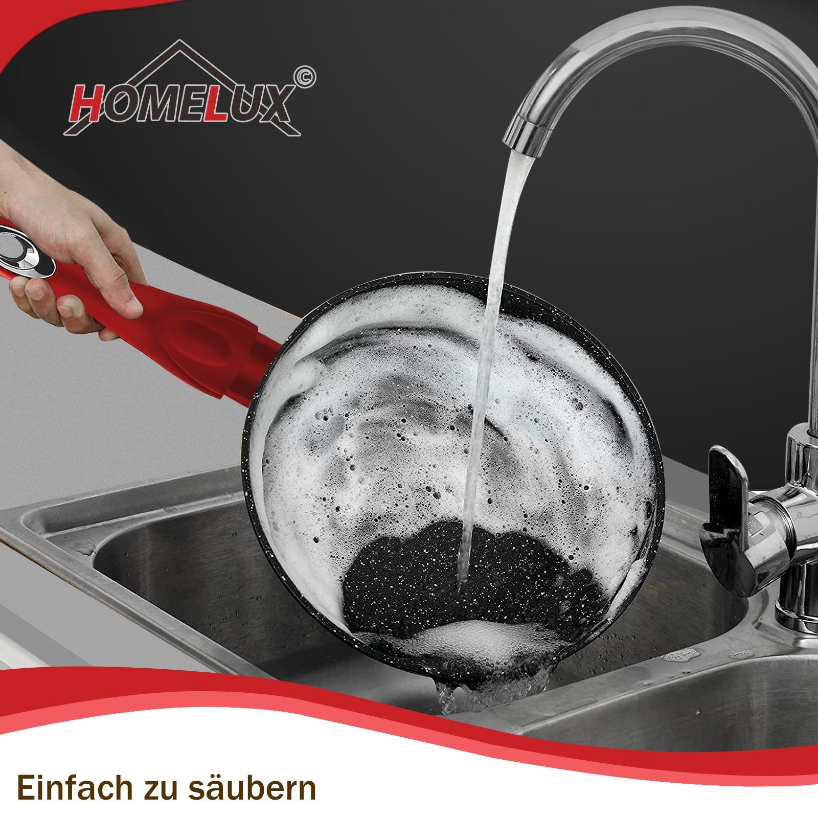 HOMELUX Topf-Set 10 tlg Aluminium Kochtopf mit Glasdeckel Antihaftbeschichtung Topf, Aluminium (4 Töpfe mit Glasdeckel + 2 Pfanne), Induktionsgeeignet