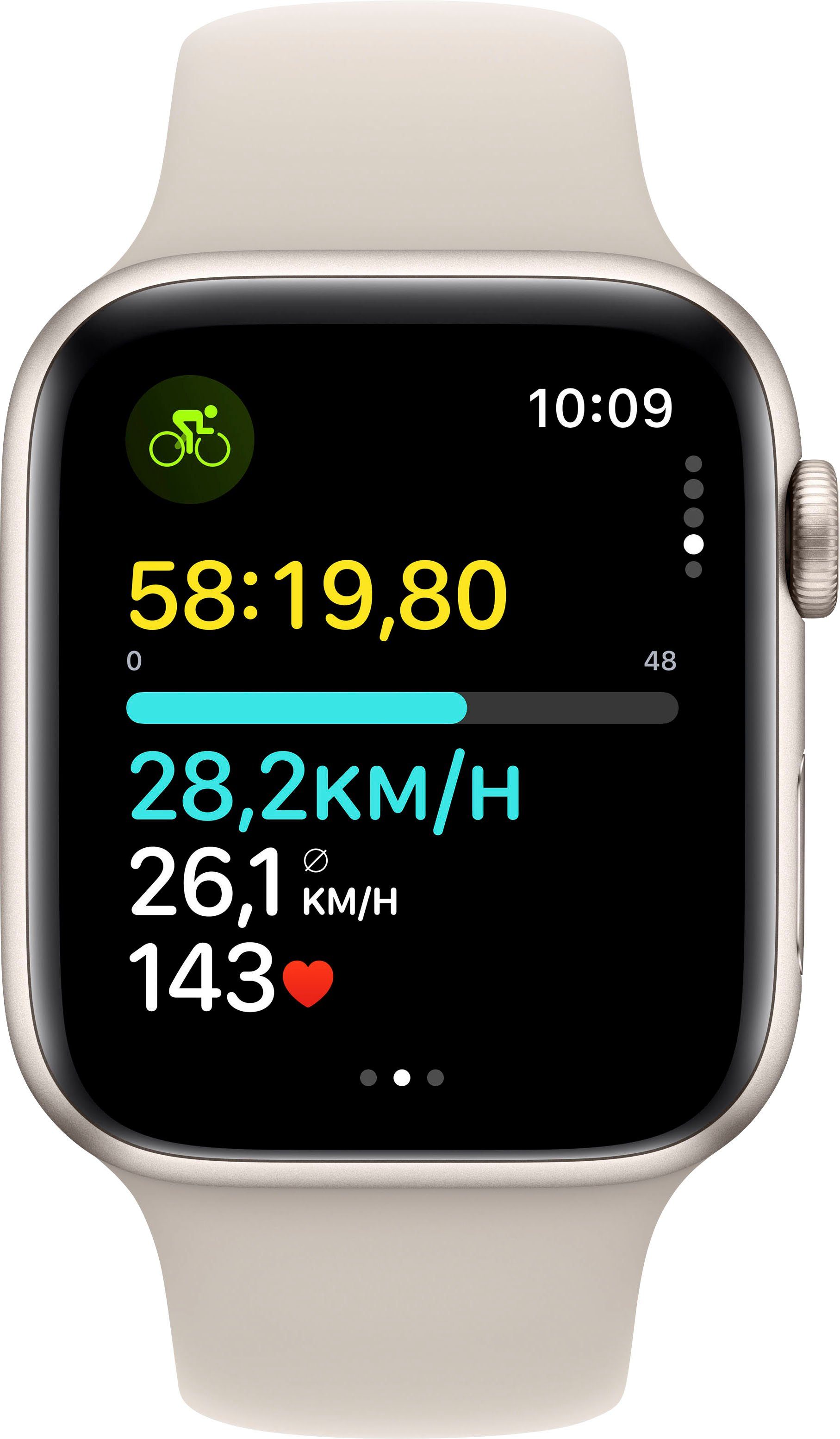 Apple Watch SE GPS Aluminium 44 mm + Cellular S/M Smartwatch (4,4 cm/1,73 Zoll, Watch OS 10), Sport Band