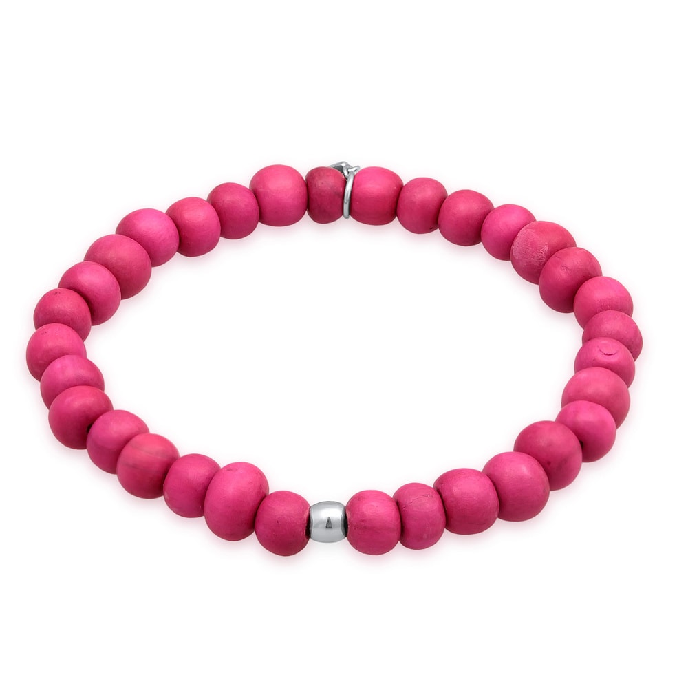 KUZZOI KUZZOI Bracelet Hommes Perles en bois Perles roses en argent sterling 925 Bracelet