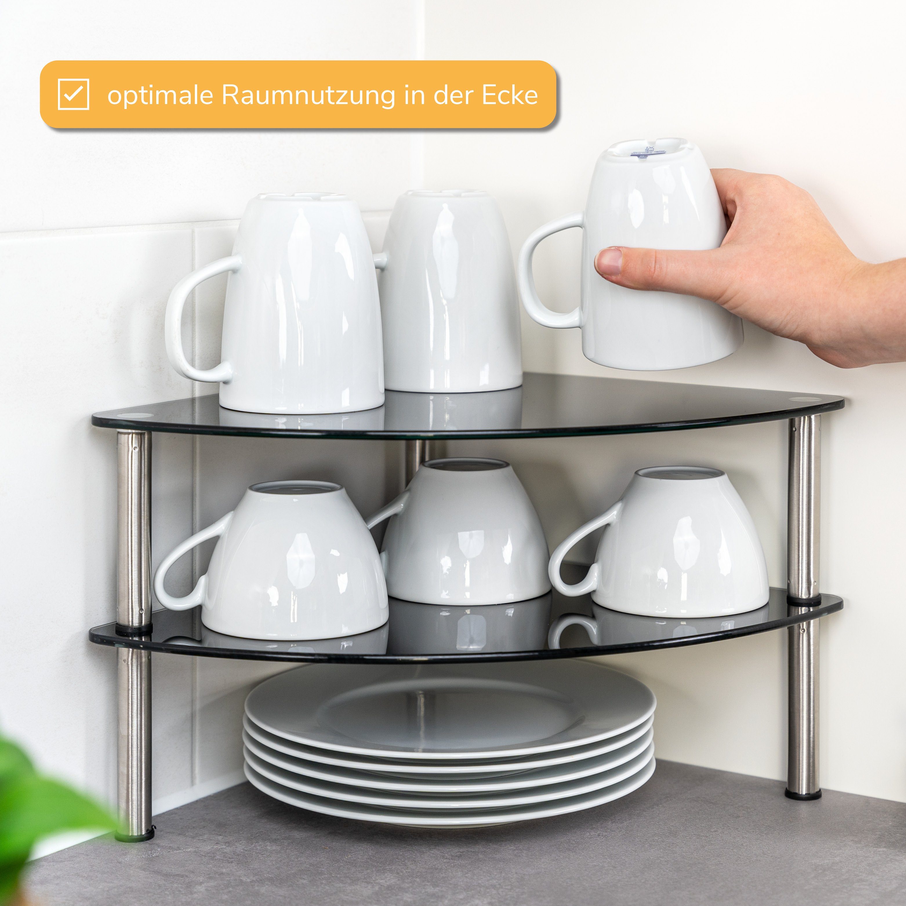 bremermann Eckregal Tellerregal aus Glas, 2 Ebenen, schwarz