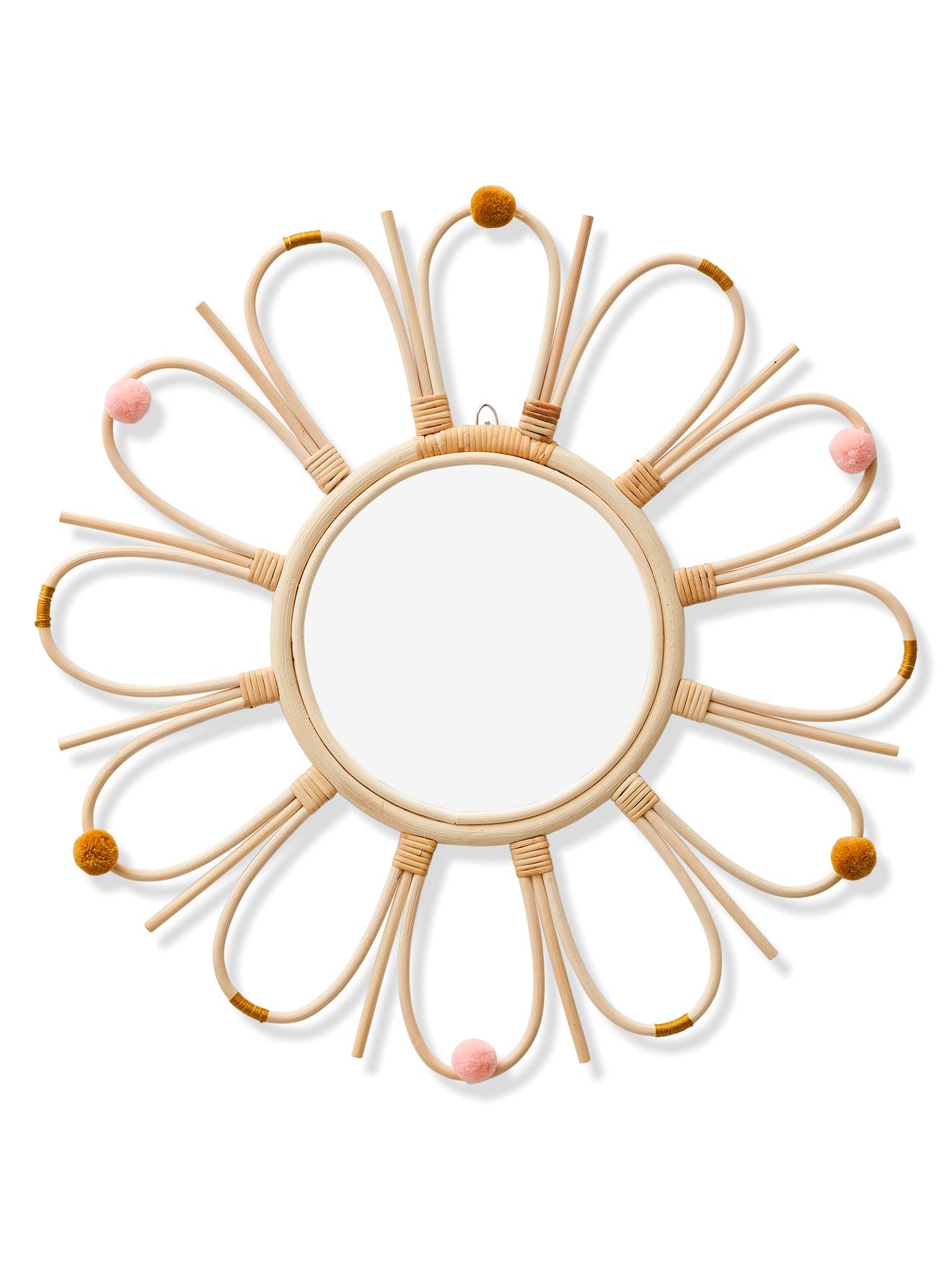Miroir en rotin à pompons Sunshine naturel