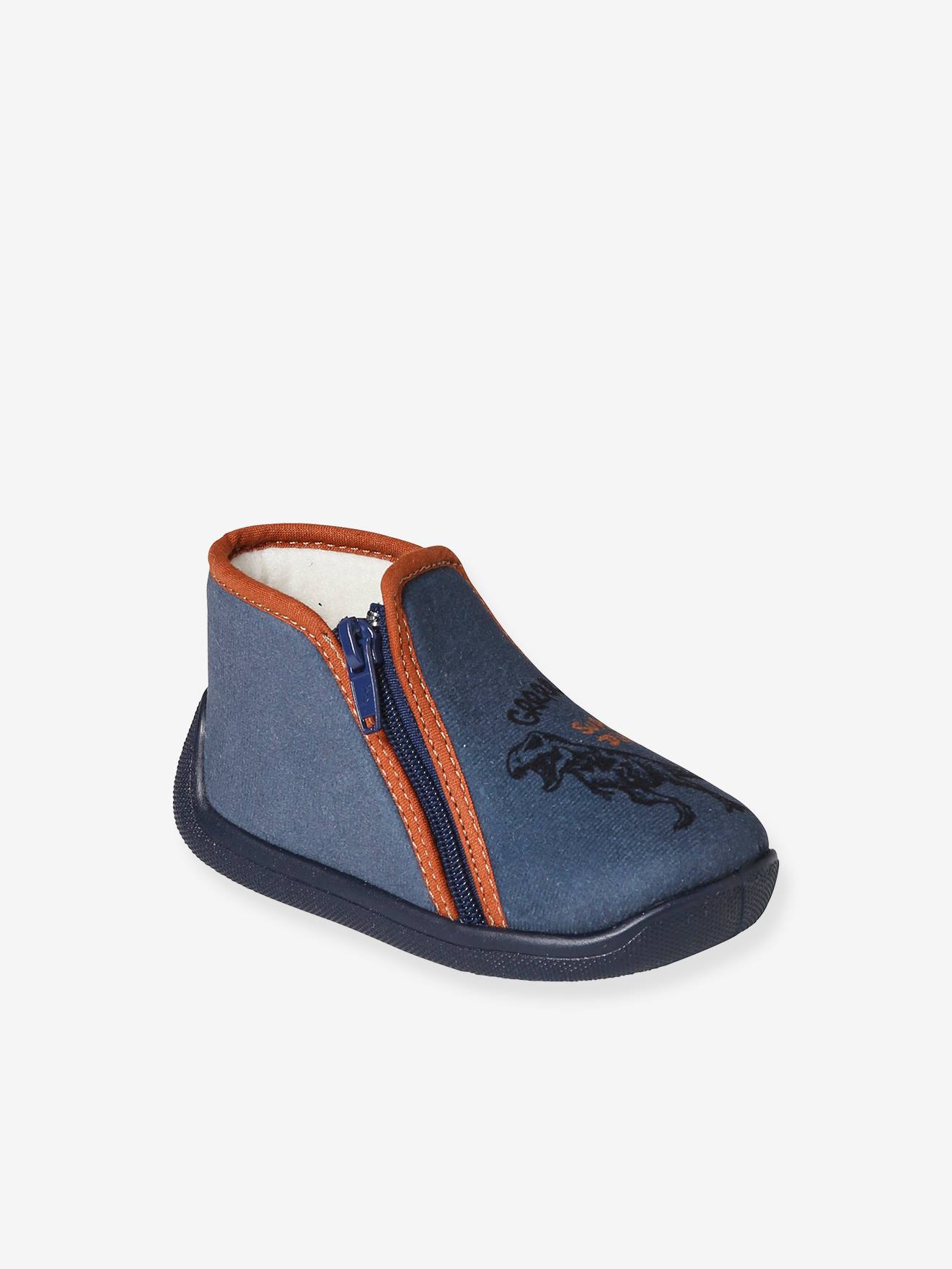 Vertbaudet Baby Stoff-Hausschuhe mit Reißverschluss - blau