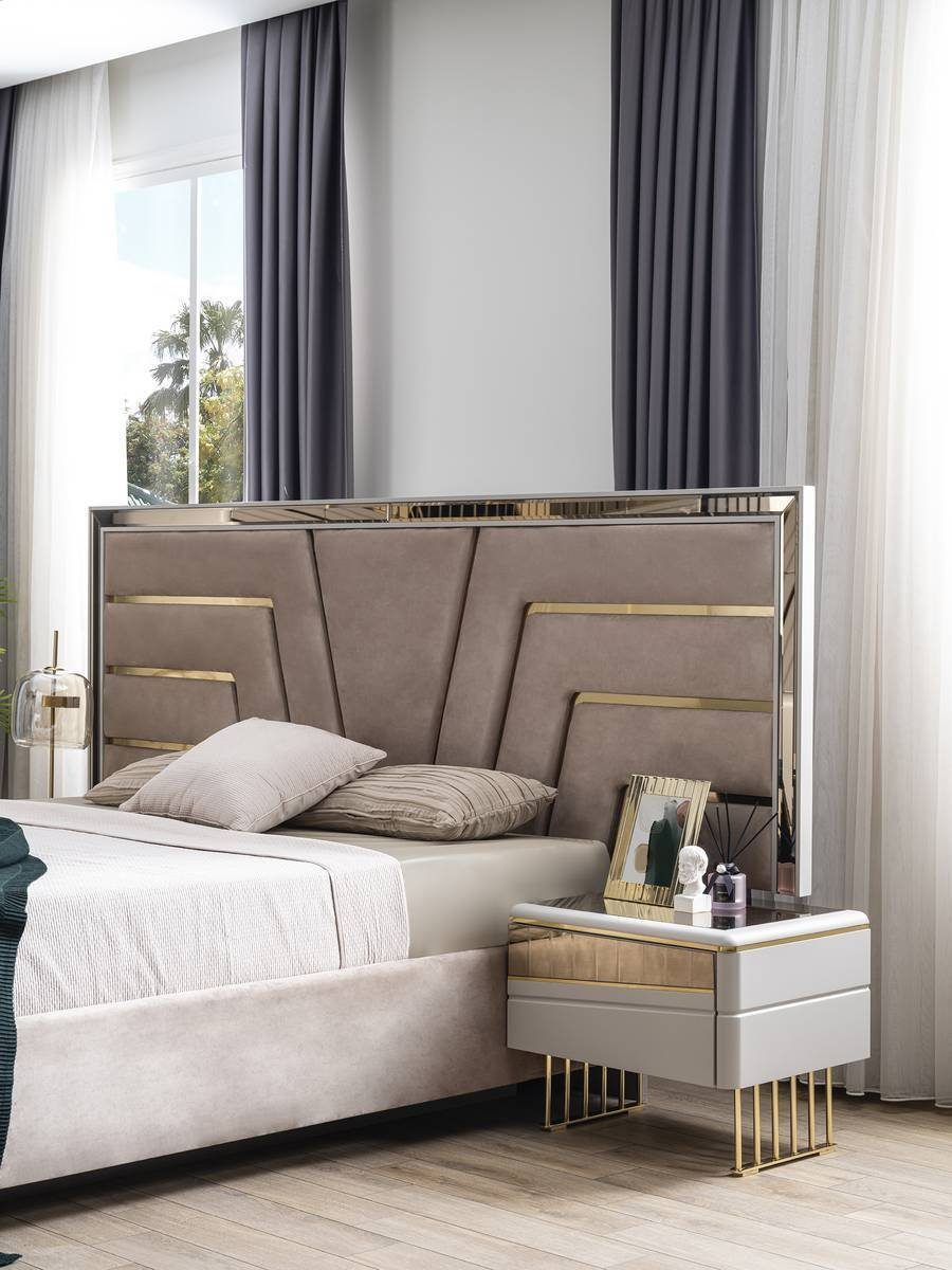 JVmoebel Schlafzimmer-Set Moderner Schlafzimmer Set Designer Bett 2x Nachttische Kleiderschrank, (4-St., 1x Bett + 2x Nachttische + 1x Kleiderschrank), Made in Europa