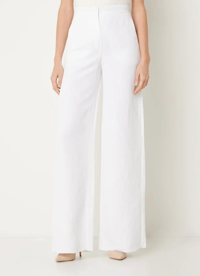 Pantaloni MaxMara Gary cu talie înaltă și croială largă, din amestec de in, cu buzunare laterale.