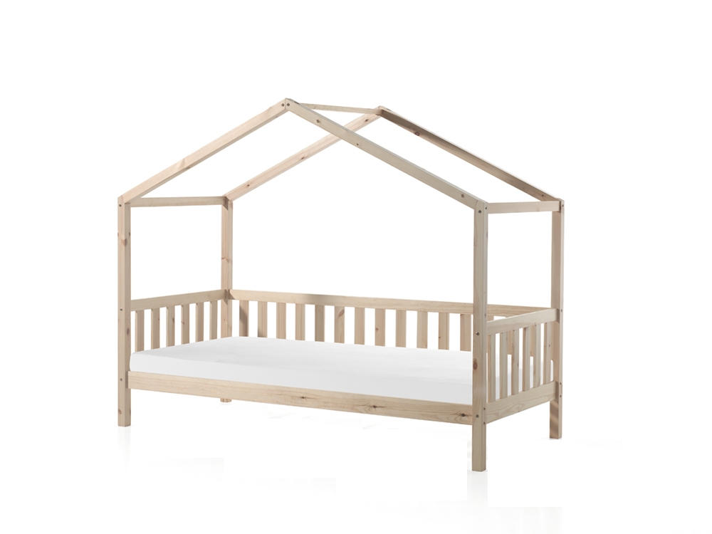VIPACK Dallas 1 Hausbett mit seitlicher Umrandung 90 x 200 cm Liegefläche, Natur