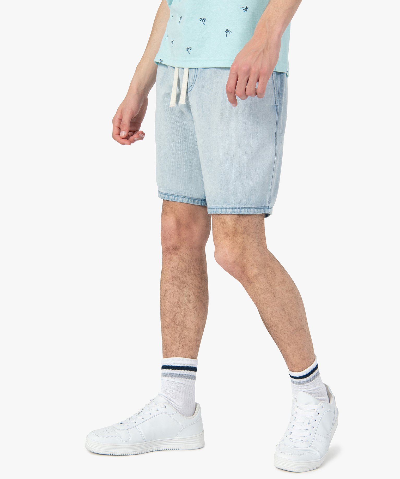 Bermuda homme en jean avec ceinture élastiquée bleach | GEMO