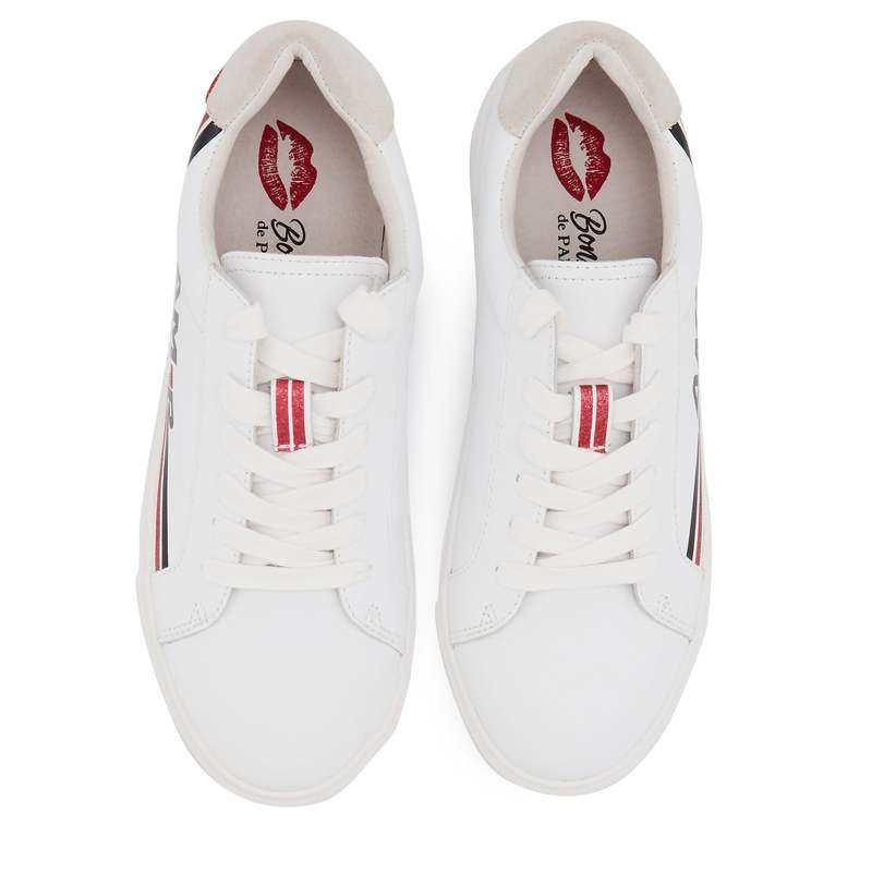 Baskets en cuir Simone retro amour blanc/rose