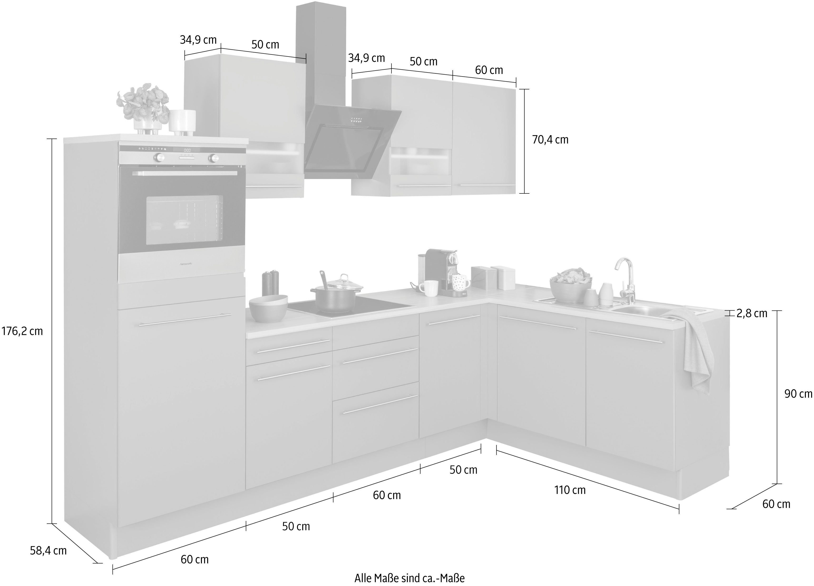 OPTIFIT Winkelküche Bern, Hanseatic E-Geräte, Stellbreite 285 x 175 cm, mit Induktionskochfeld