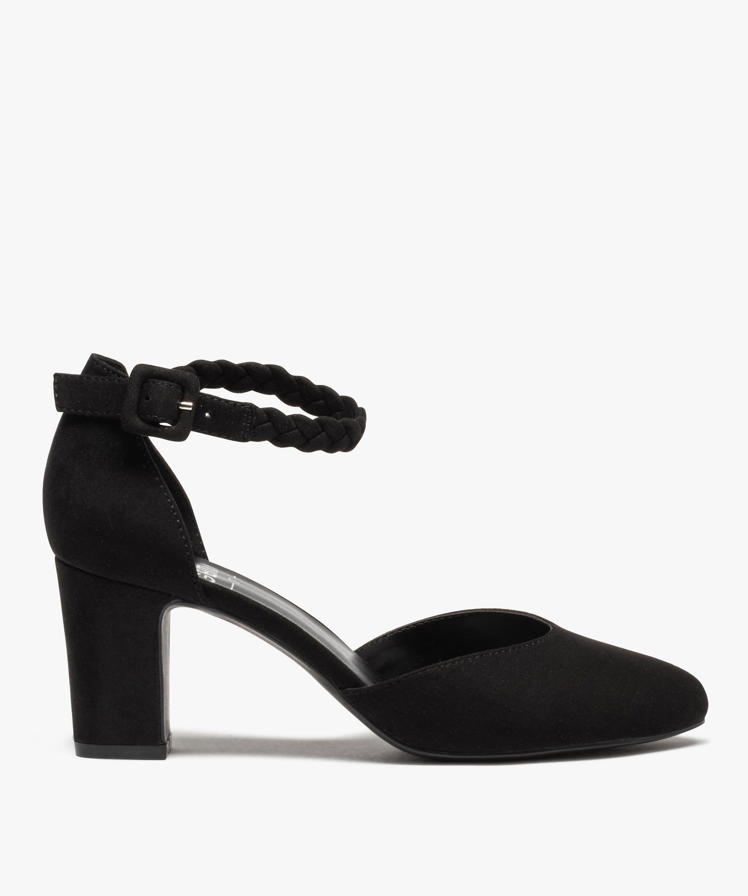 Escarpins femme unis à talon carré et bride tressée noir | GEMO