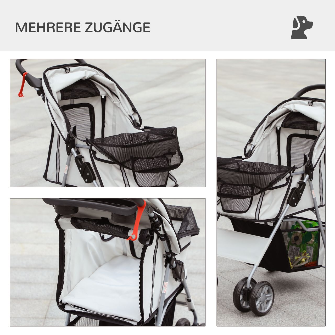 PawHut Hundetrolley, faltbarer Hundebuggy, Hundewagen mit Regenverdeck, Grau