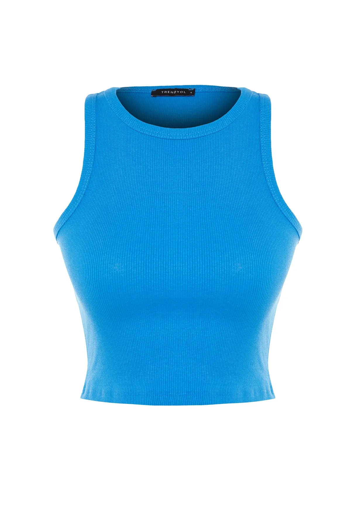 Trendyol Collection  Saks Figurbetontes, kurzes, geripptes, flexibles Strick-Tanktop mit Neckholder-Kragen TWOSS21AL0050