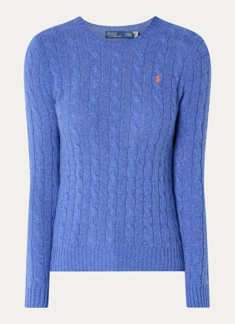Ralph Lauren Julianna cable-knit pullover in cashmere blend with logo embroidery