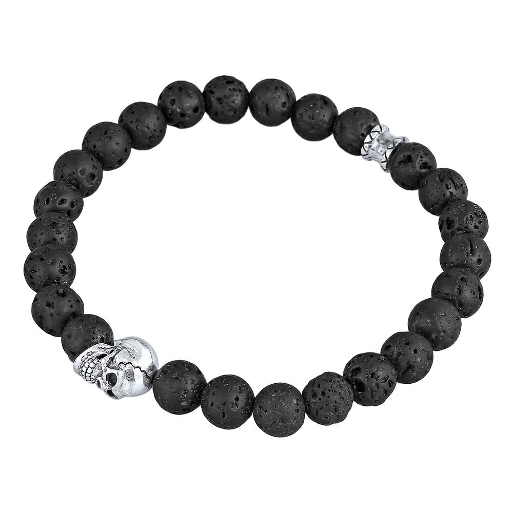 KUZZOI KUZZOI Bracelet Hommes tête de mort cool avec perles de lave en argent sterling 9 Bracelet