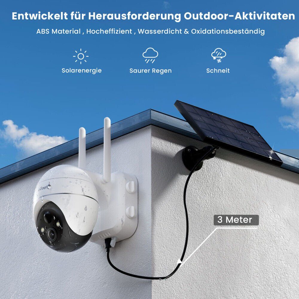 ieGeek 5MP 2K Überwachungskamera Aussen Akku, PTZ WLAN mit 32GB SD Karte Überwachungskamera (Außen, Aussen, Außenbereic, Innenbereich, 2.4GHZ WiFi WLAN mit Solarpanel,4DBi WLAN-Antenne,Alexa Kamera, PIR-Bewegungsmelder, 30M Farbige Nachtsicht, Zwei-W