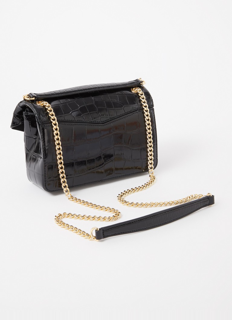 Sandro Calfskin Shoulder Bag with Crocodile Texture