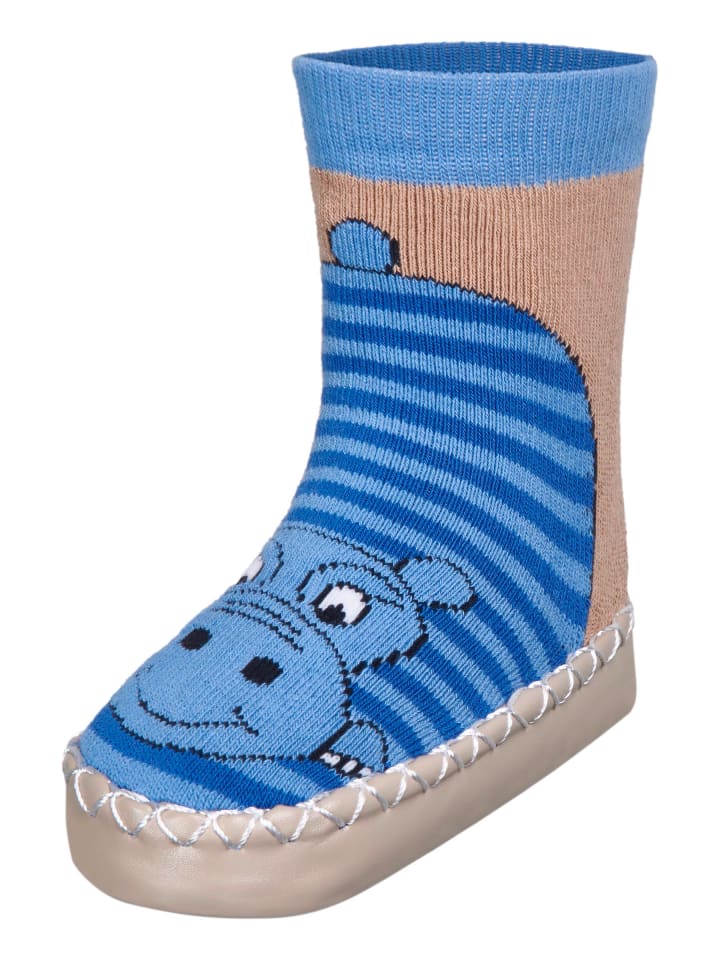Playshoes Hüttenschuh Nilpferd in Blau günstig kaufen