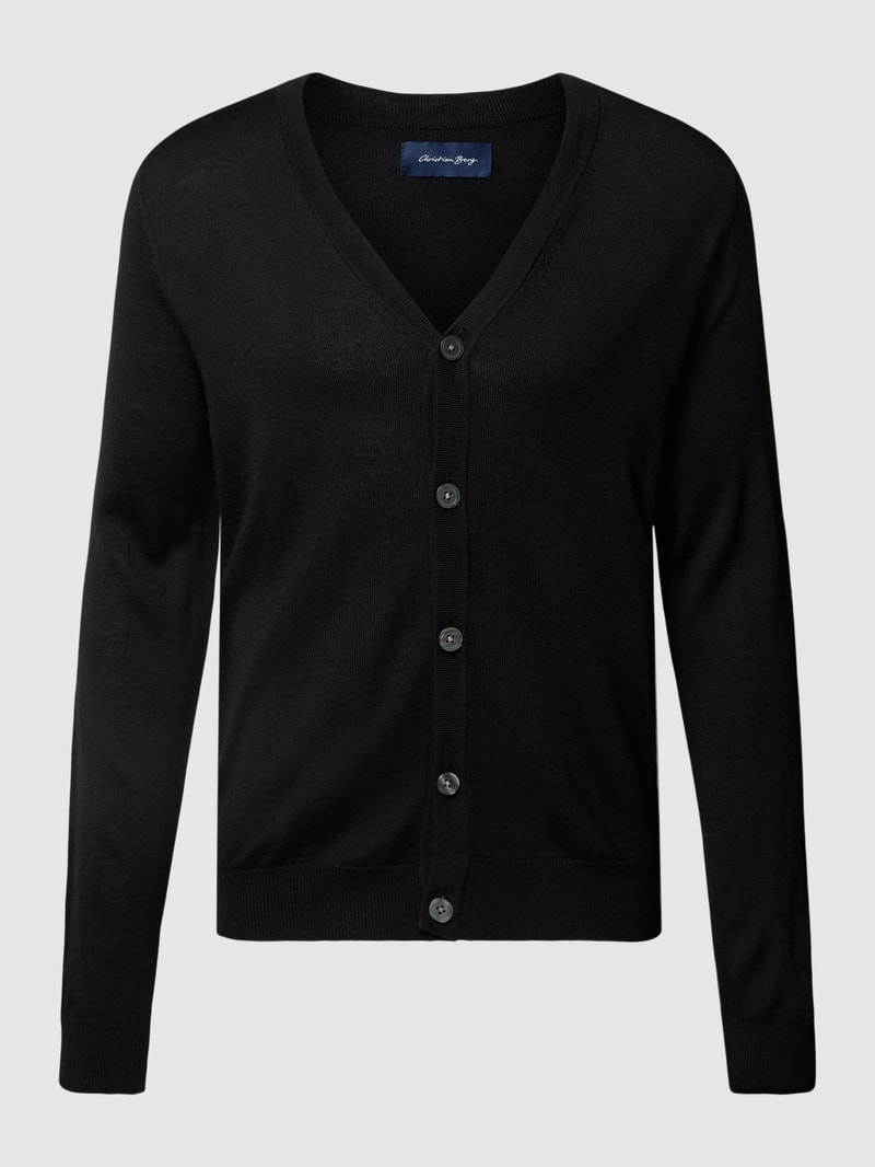 Strickjacke mit V-Ausschnitt und Knopfleiste in schwarz