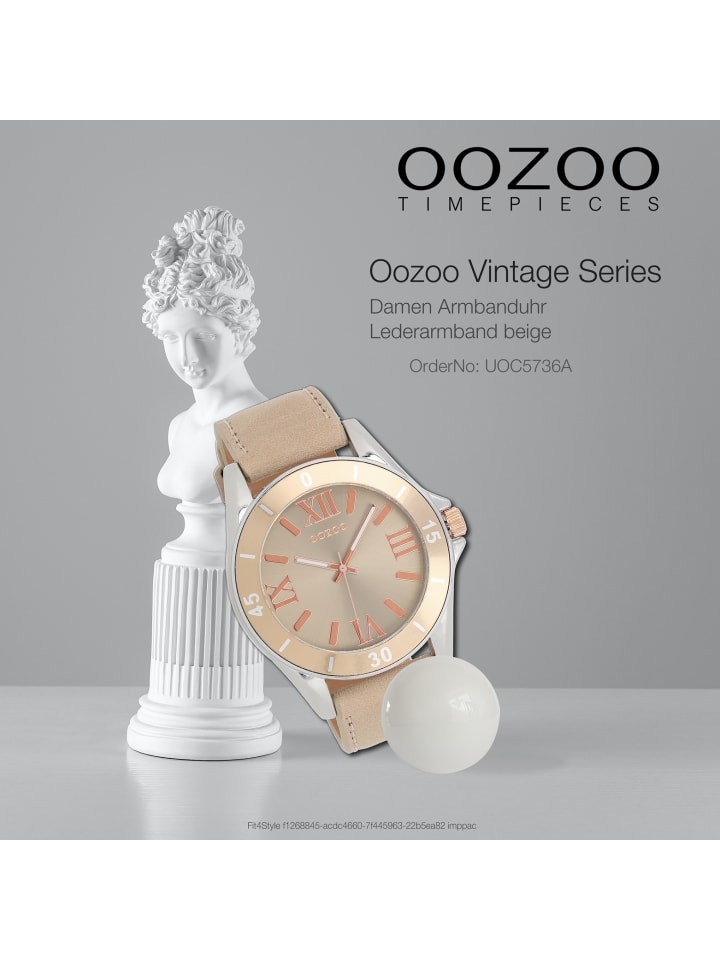Oozoo Analog-Armbanduhr Oozoo Vintage Series beige, rosa groß (ca. 45mm) günstig kaufen onesize