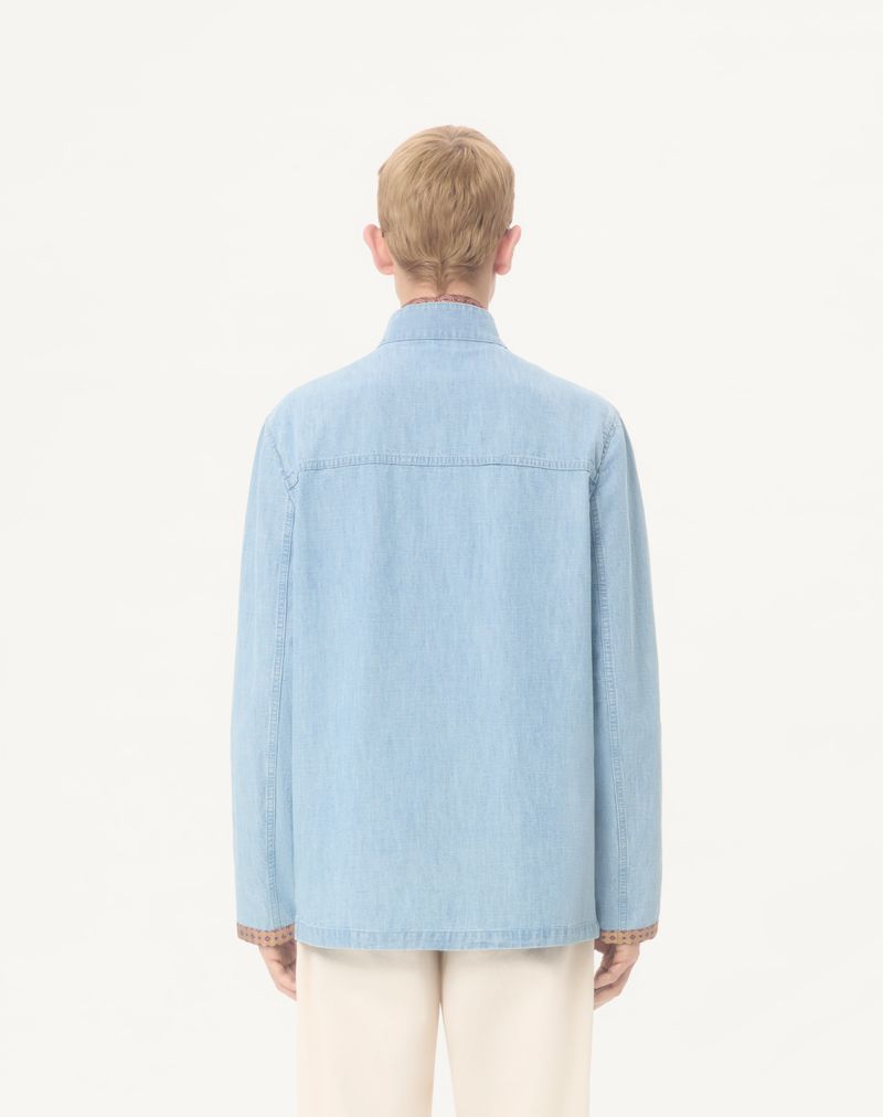 Jaqueta Safari Valentino em Denim com Bordas Estampadas