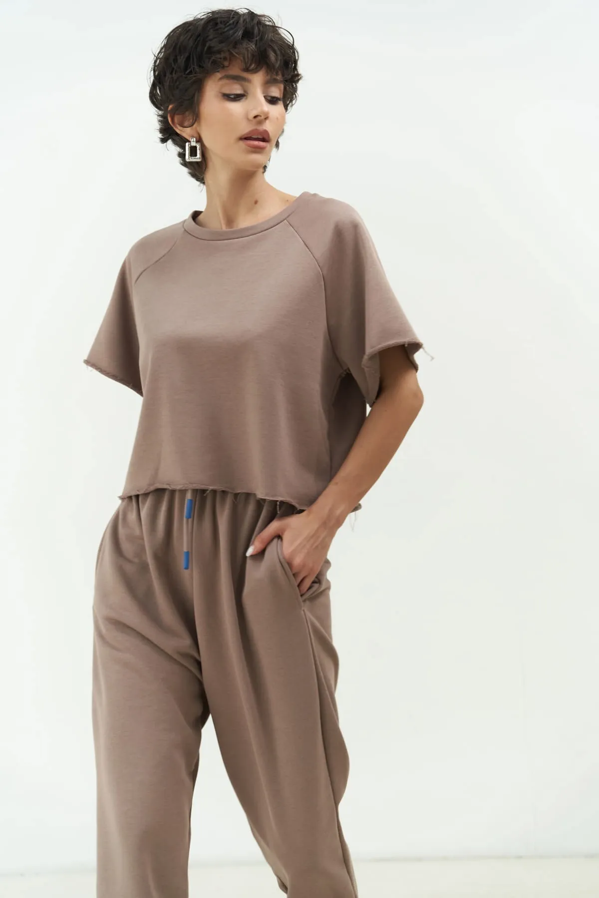 MAİ COLLECTİON  Vero Grey Crop-Trainingsanzug-Set