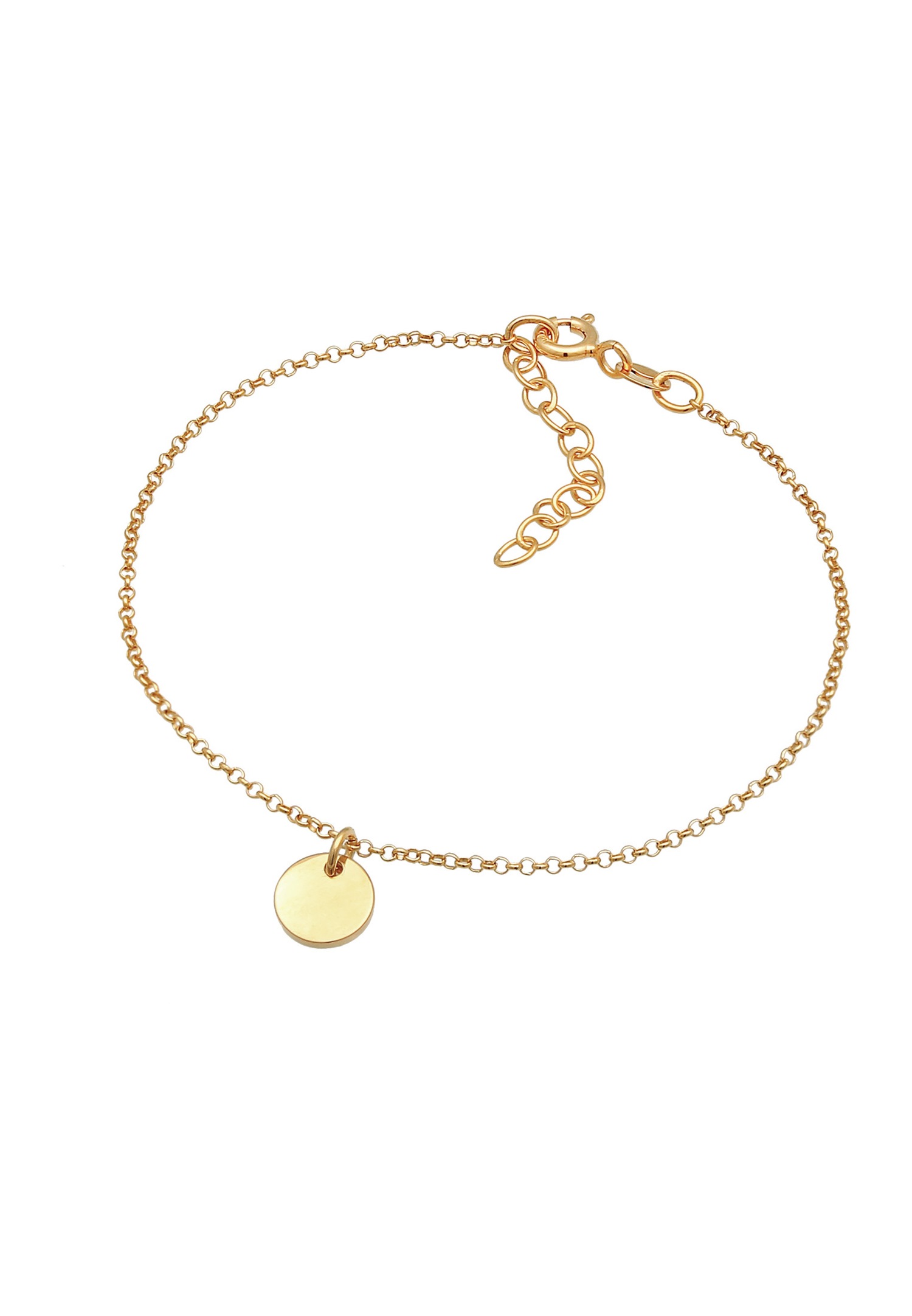 Elli Damen-Armbandplakette „Round Coin Basic“ mit verstellbarer Verstellmöglichkeit aus 925er Sterlingsilber, vergoldet