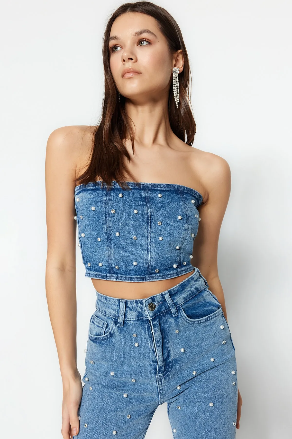 Trendyol Collection  Blue Pearl Denim-Bustier in limitierter Auflage TWOSS23BS00018
