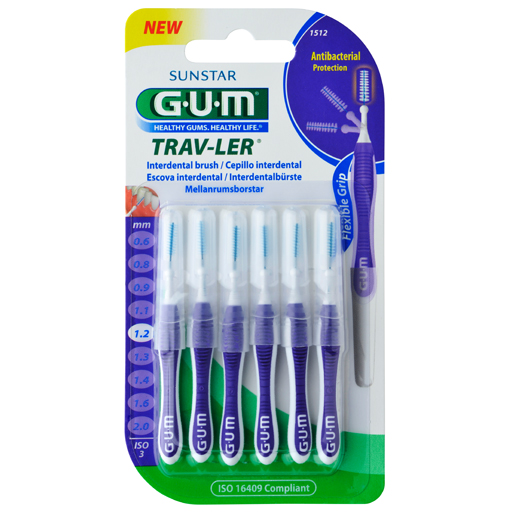 GUM TRAV-LER 1,2mm Kerze lila Interdental 6Kappen  6 St  Zahnbürste