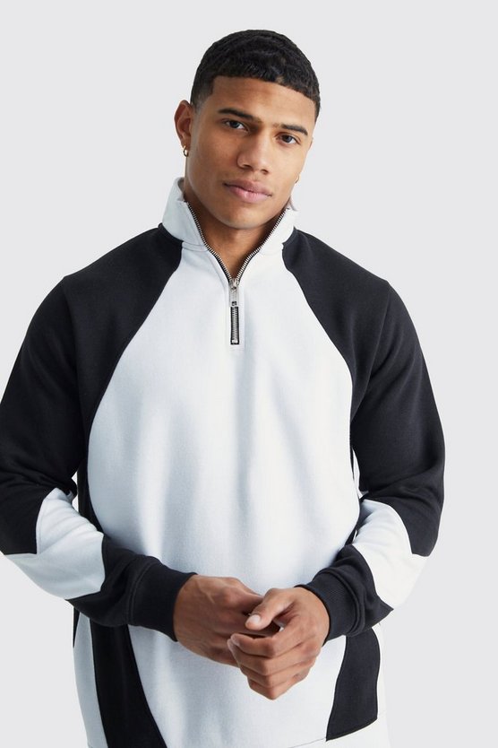 Colorblock Sweatshirt-Trainingsanzug mit Trichterkragen und 1/4 Reißverschluss