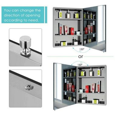 Homfa Badezimmerspiegelschrank HST-020 45*60*13cm, 3 Fächer, vormontiert