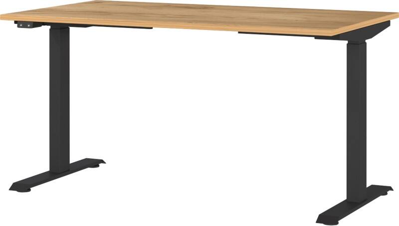 GERMANIA Sitz-Stehschreibtisch Eiche Metall, Spanplatte Schwarz T-Fuß 1.400 x 800 x 1.200 mm