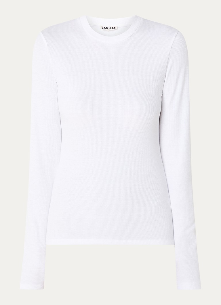 Camisa de manga comprida Vanilia em malha canelada com elasticidade.
