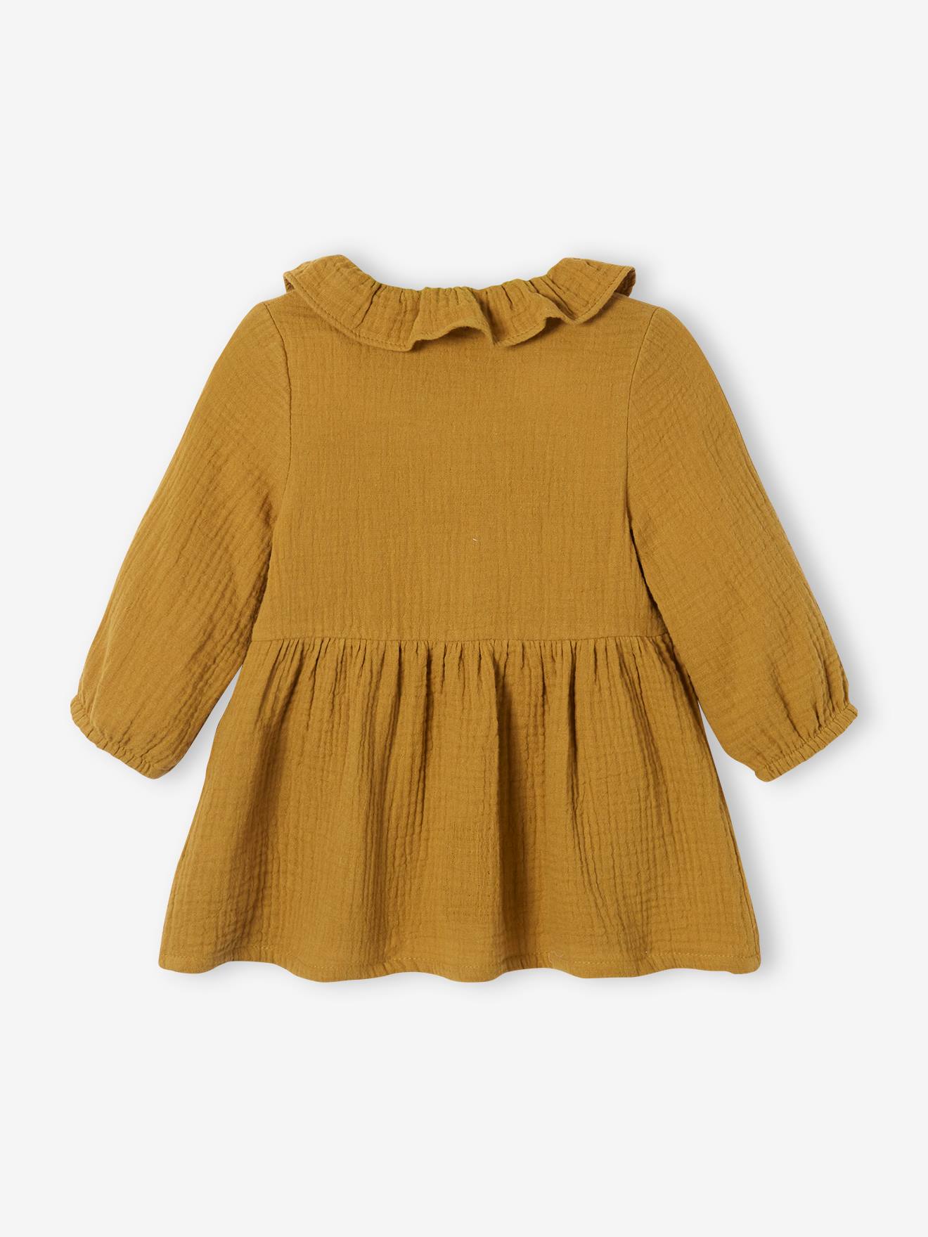 Robe collerette bébé en gaze de coton bronze