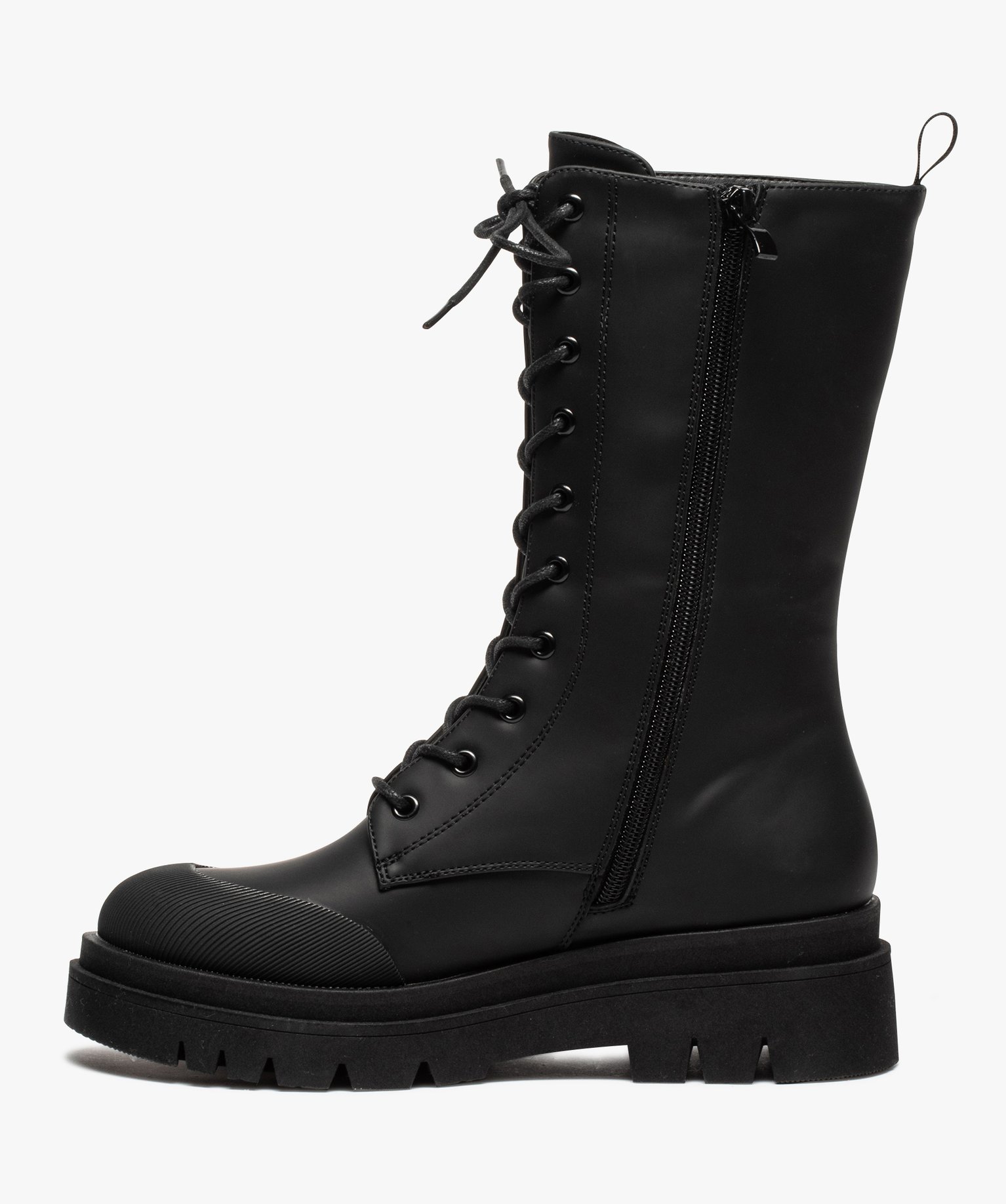Bottines femme unies à lacets et semelle crantée noir | GEMO