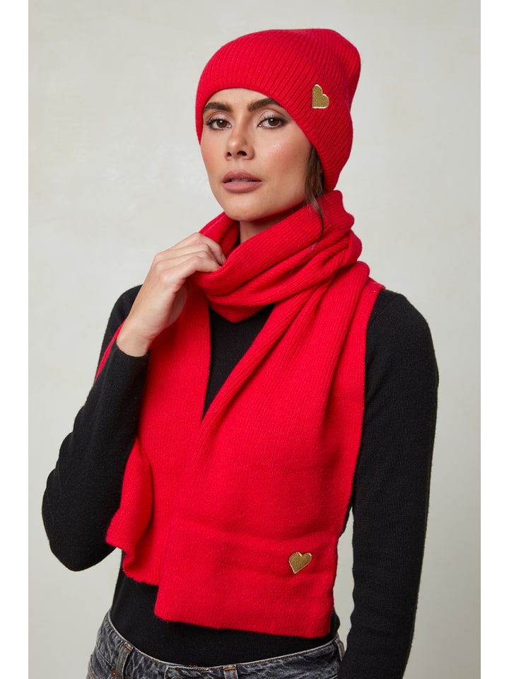 Soft Cashmere 2tlg. Set: Mütze und Schal in Rot günstig kaufen onesize