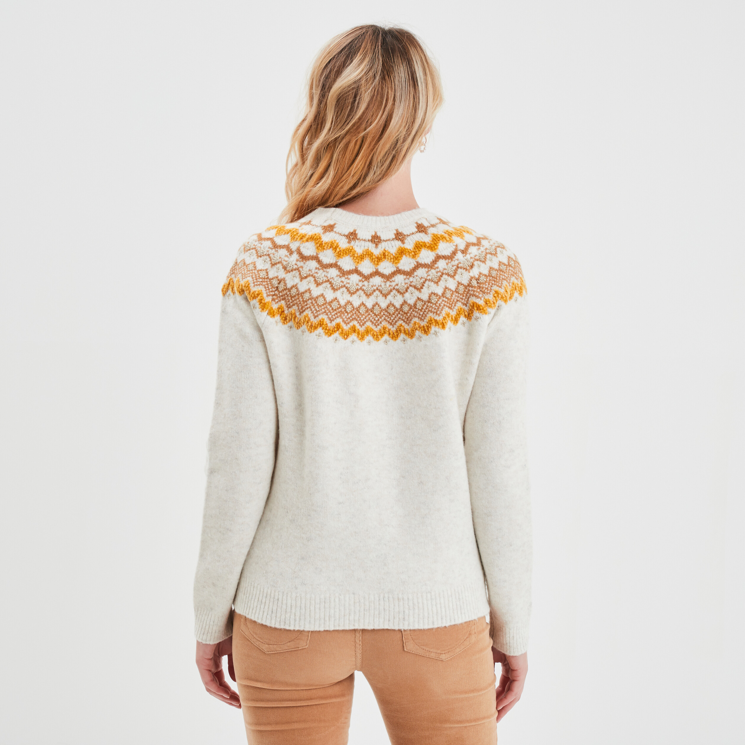 Pull col rond manches longues Creeks blanc femme | La Halle