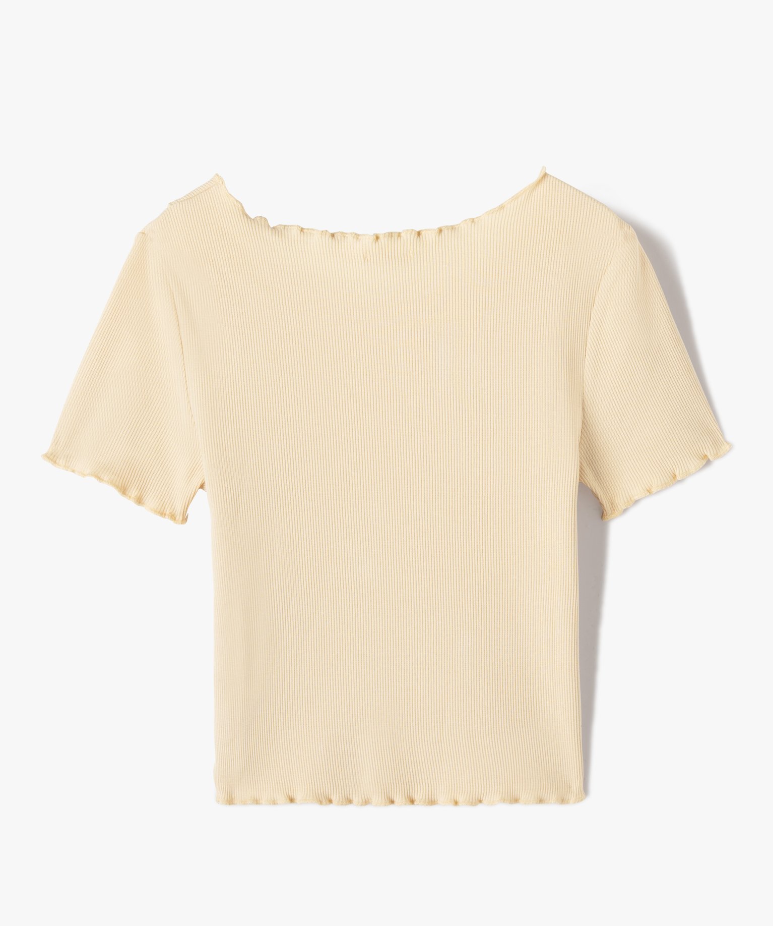 Tee-shirt fille en maille ctelée avec finitions froncées beige clair | GEMO