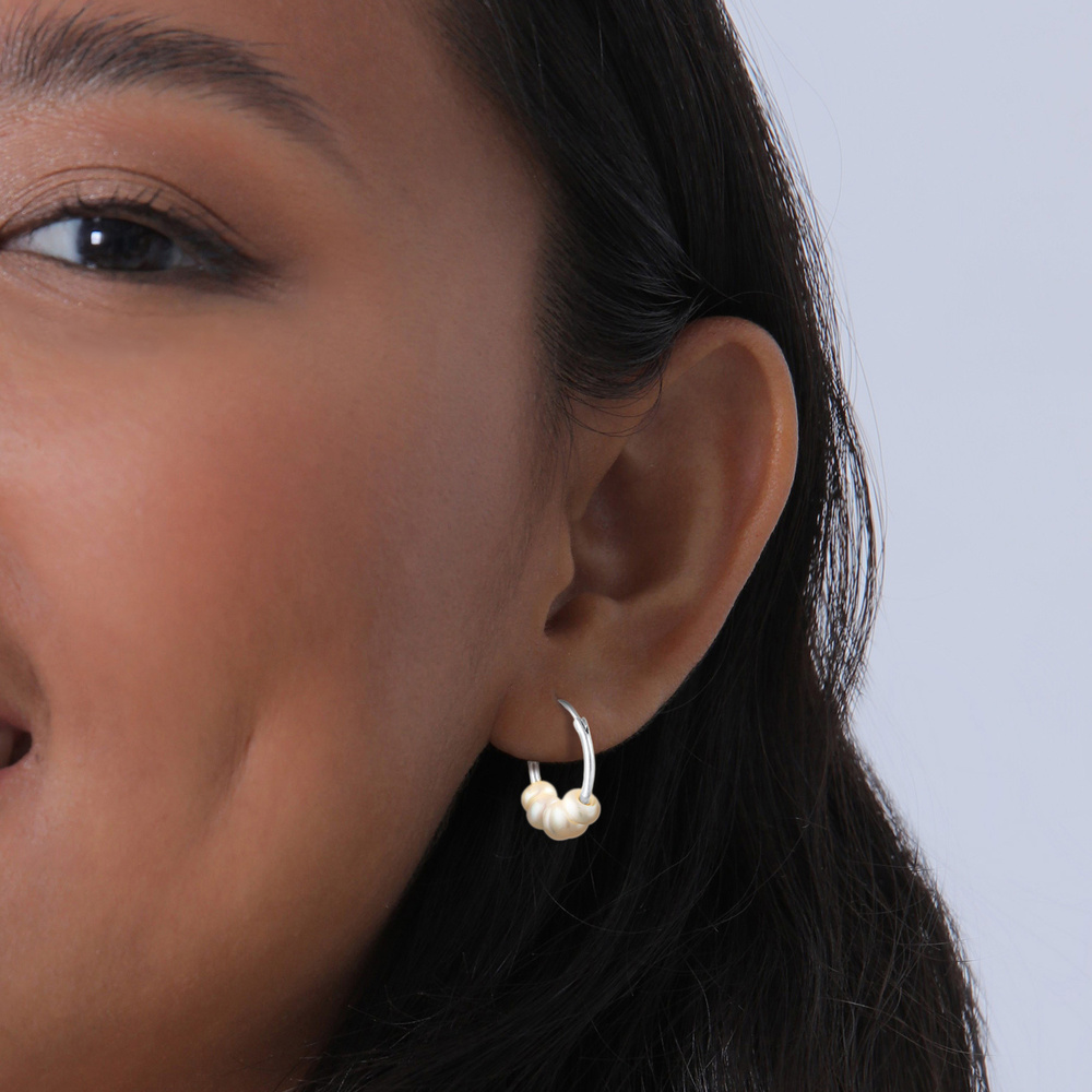 Elli Elli Boucles d'Oreilles Créoles Femmes Bead Simple avec perles d'eau douce en arg Boucles d'oreilles