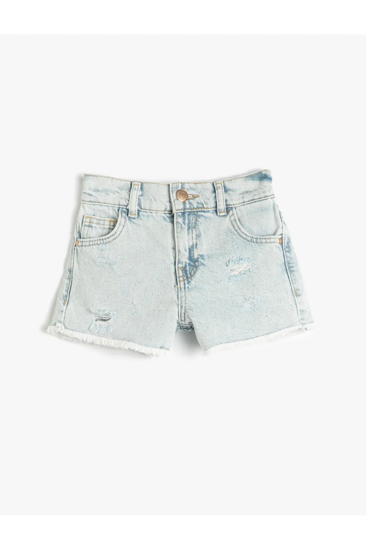 Koton  Denim-Shorts mit Taschen, ausgefransten, detaillierten Quastenkanten, Baumwolle, verstellbarer, elastischer Bund